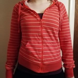 Zip up red striped hoodie